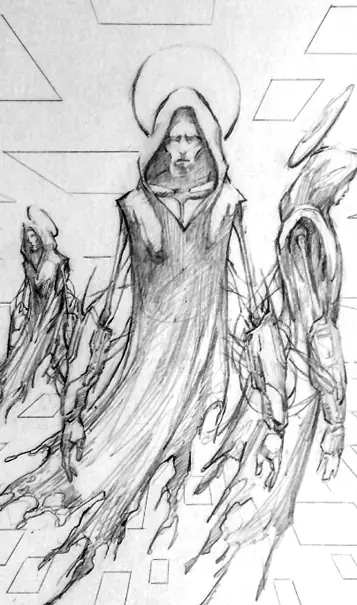 Pencil concept sketch for The Ghost Guild: a hooded, shadowed figure